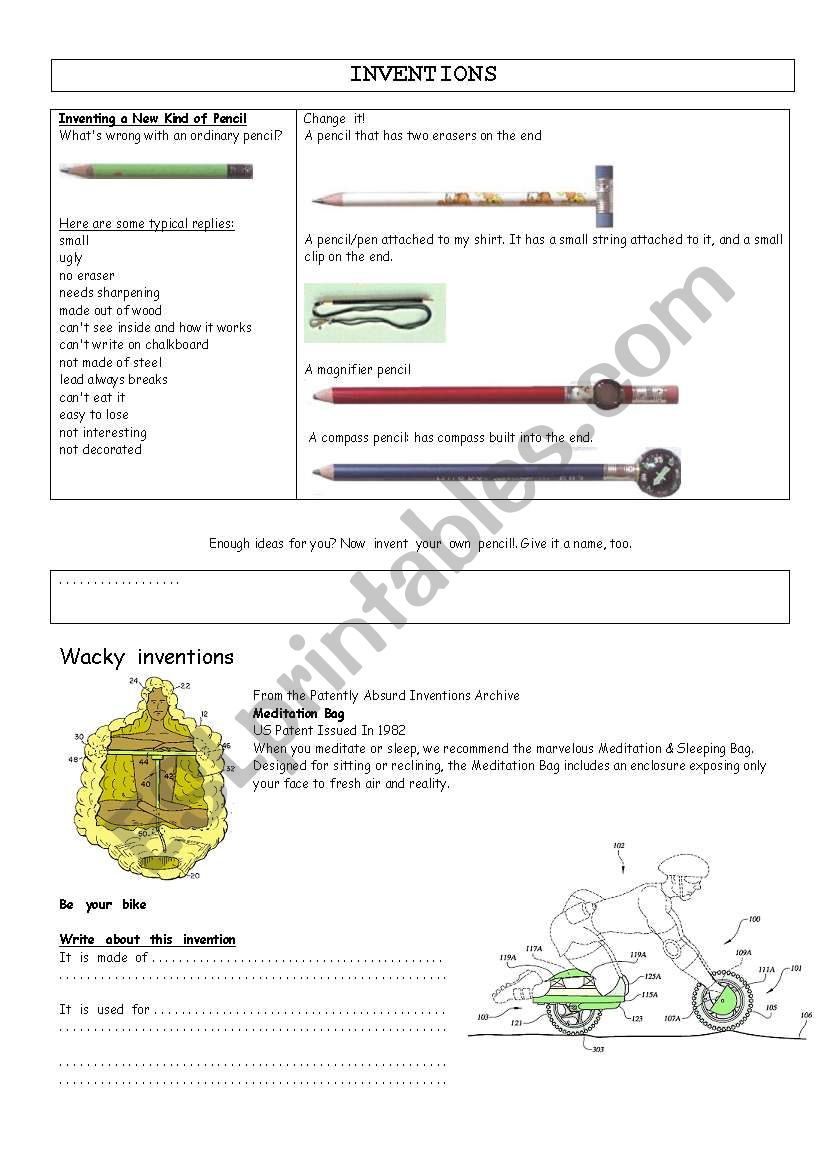 Wacky inventions worksheet