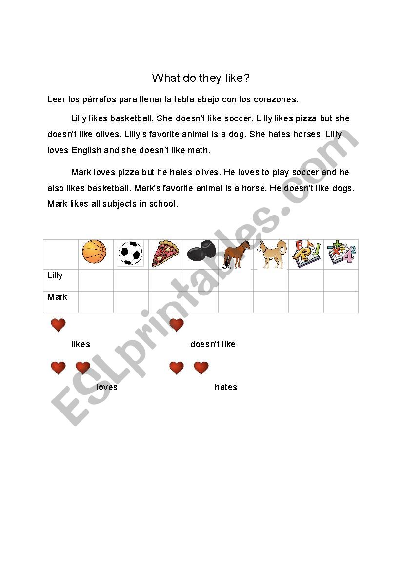 What do they like? worksheet