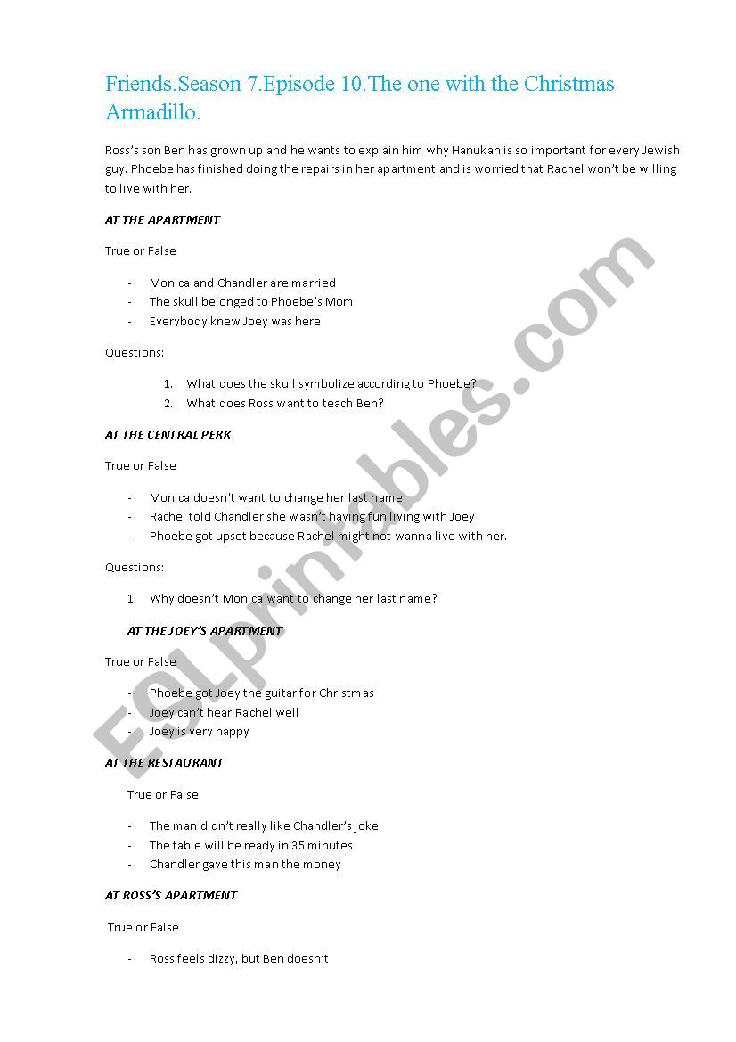 Download Friends The Christmas Episode The One With The Armadillo Esl Worksheet By Andromaha SVG Cut Files