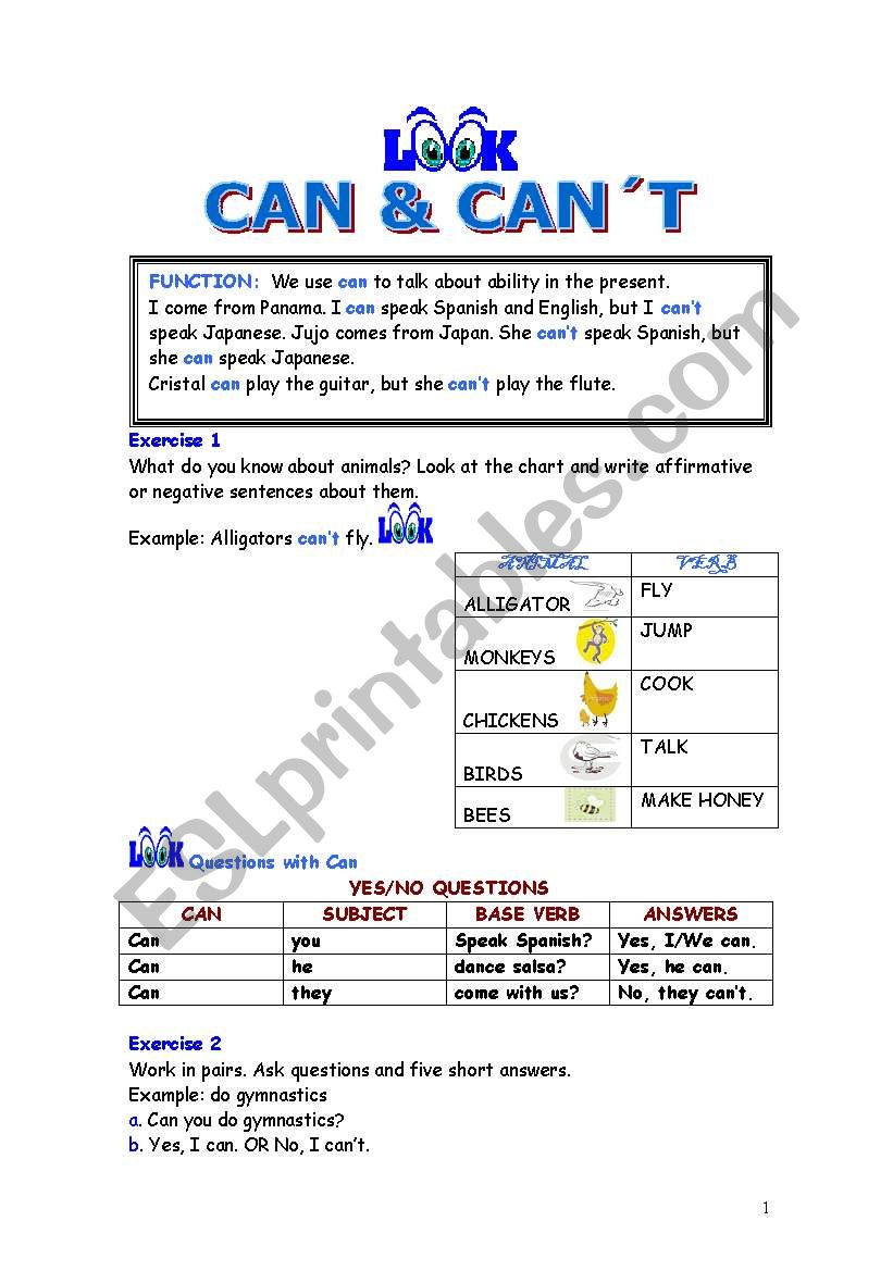 CAN & CANT worksheet