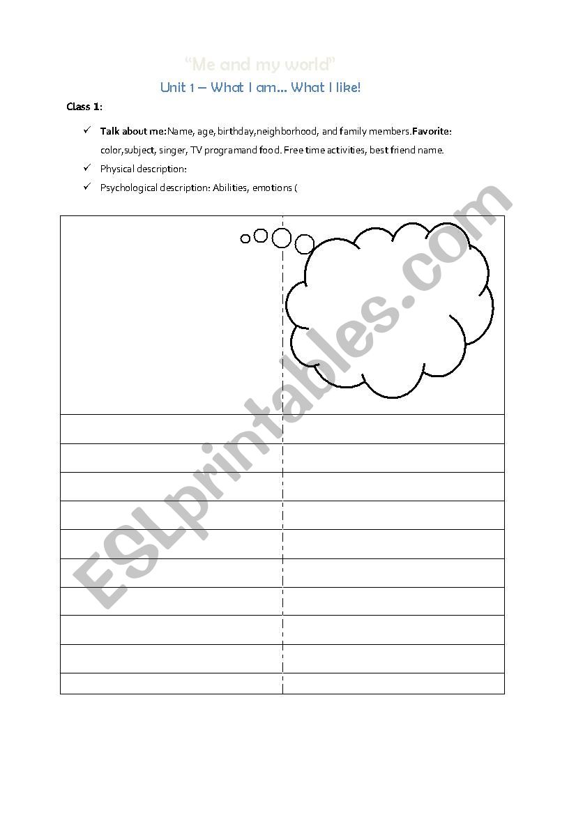 Personal information worksheet