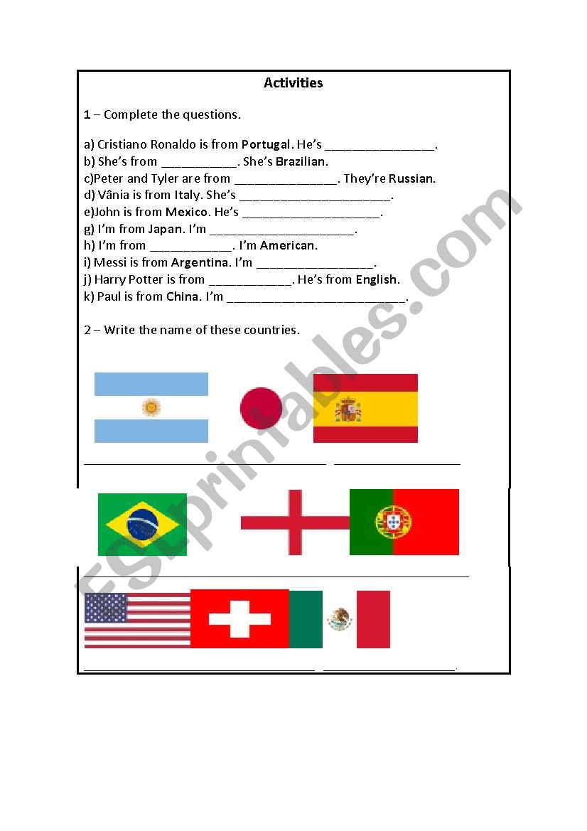 Countries and Nationalities worksheet