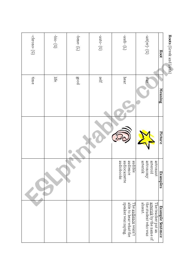 Latin and Greek Roots worksheet