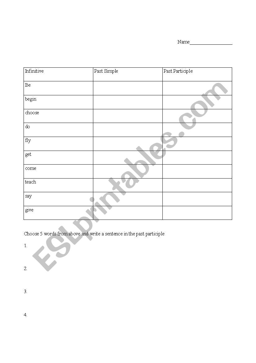 Past Participle Quiz worksheet