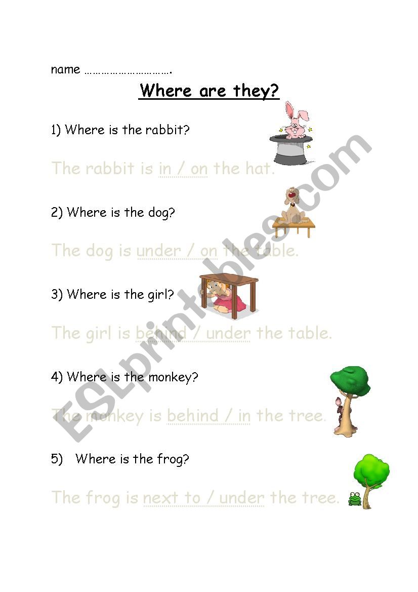 Prepositions of place worksheet