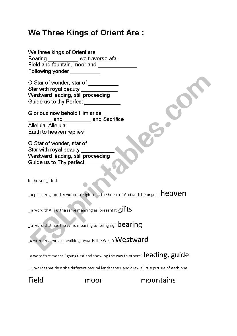 We Three Kings worksheet