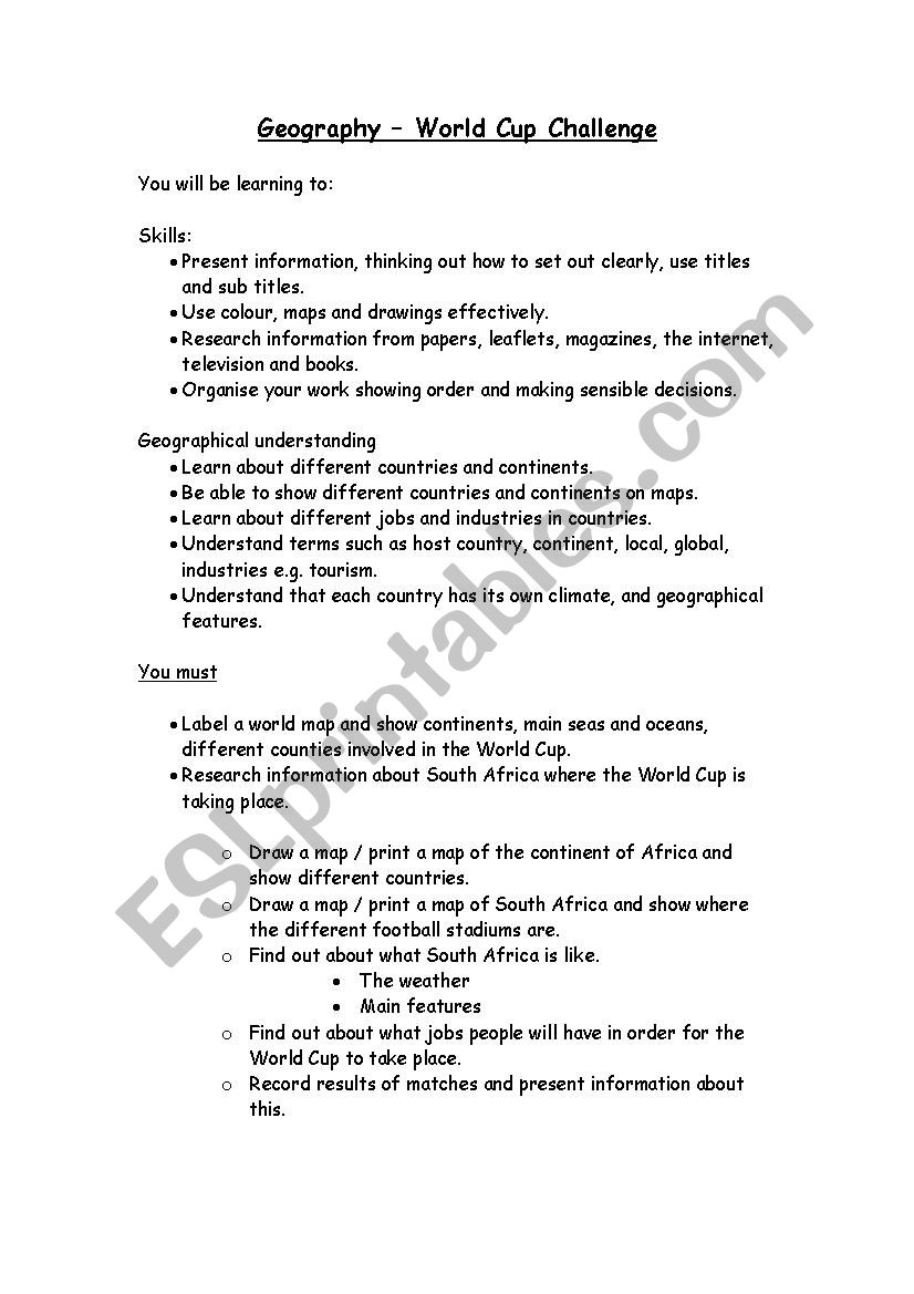 Wold Cup  worksheet