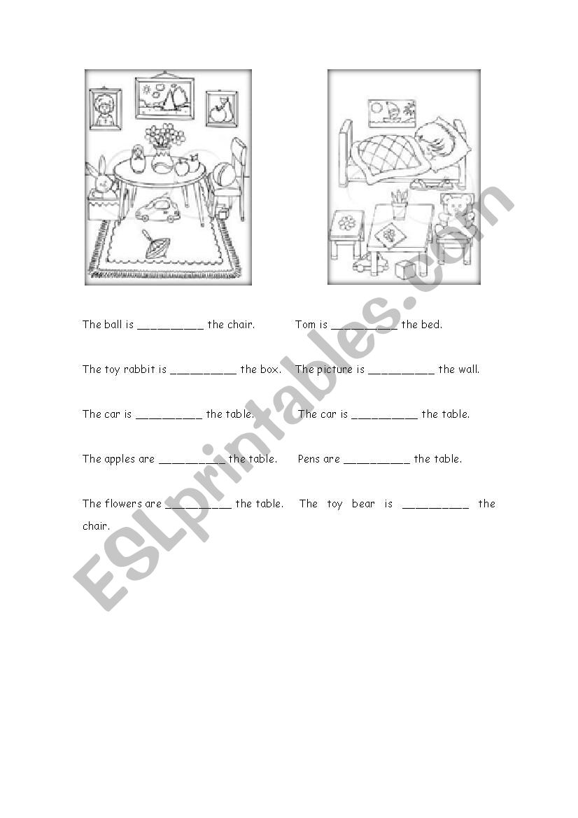 On in under: prepositions worksheet