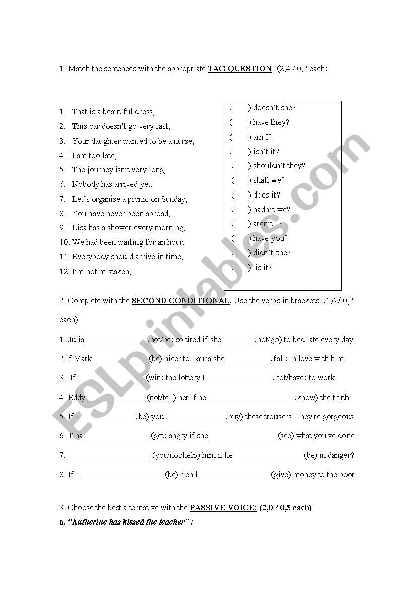 READING AND GRAMMAR worksheet