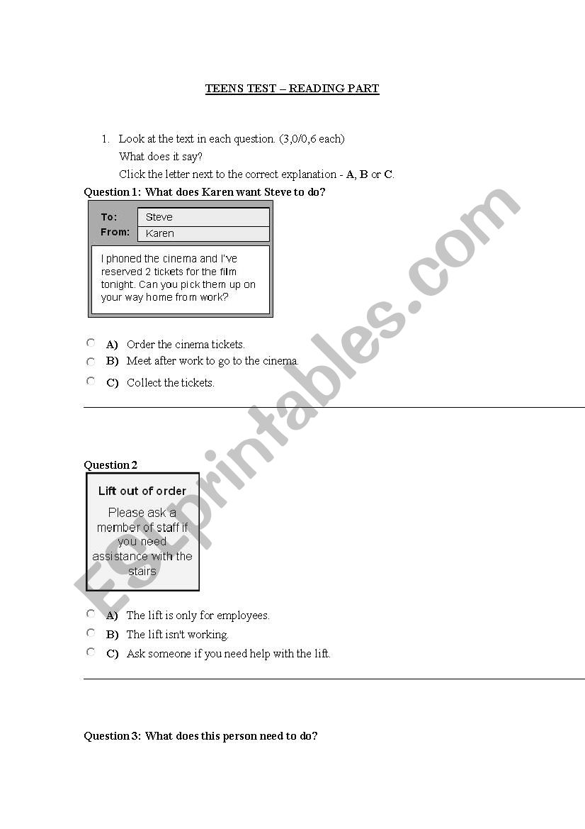 PET TEST worksheet