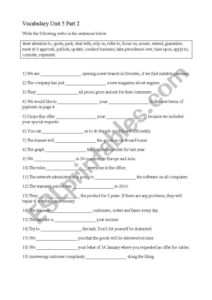 Business Verbs worksheet