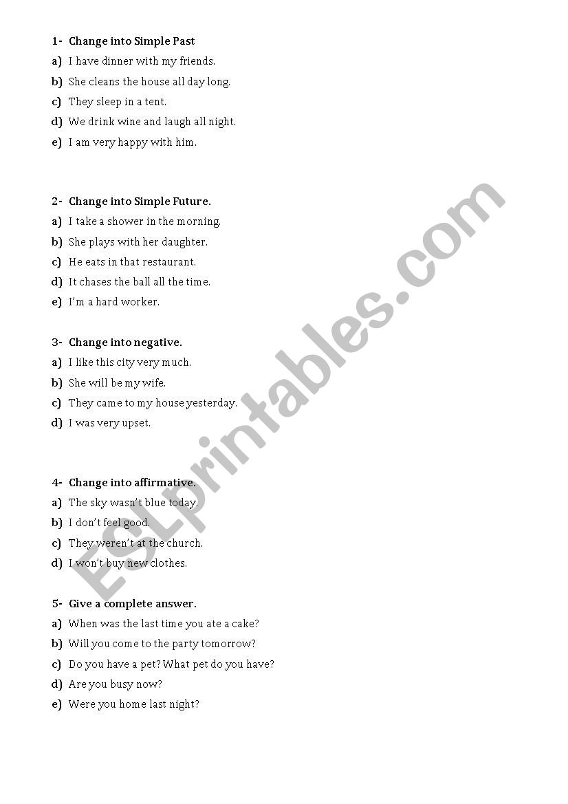 Practicing Simple structures worksheet