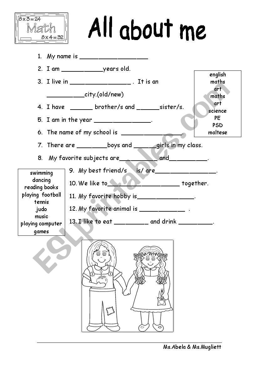 All about me worksheet