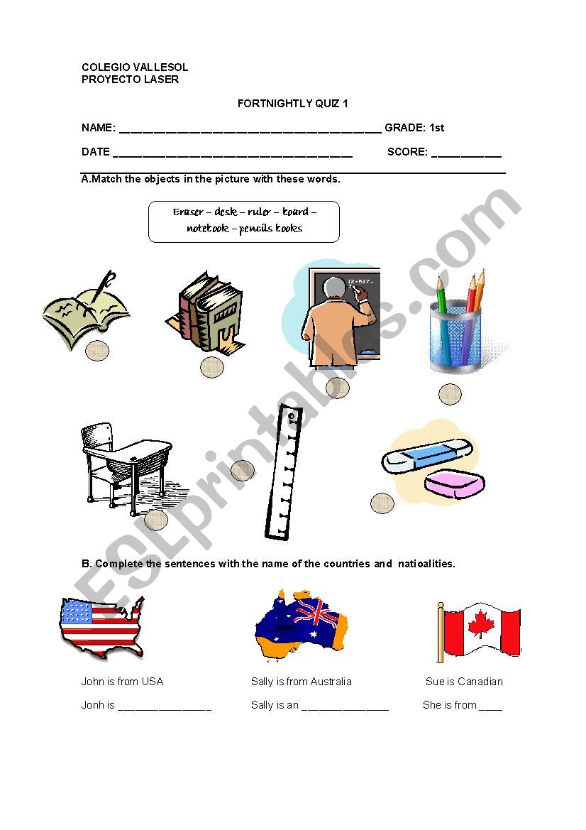 Vocabulry quiz worksheet