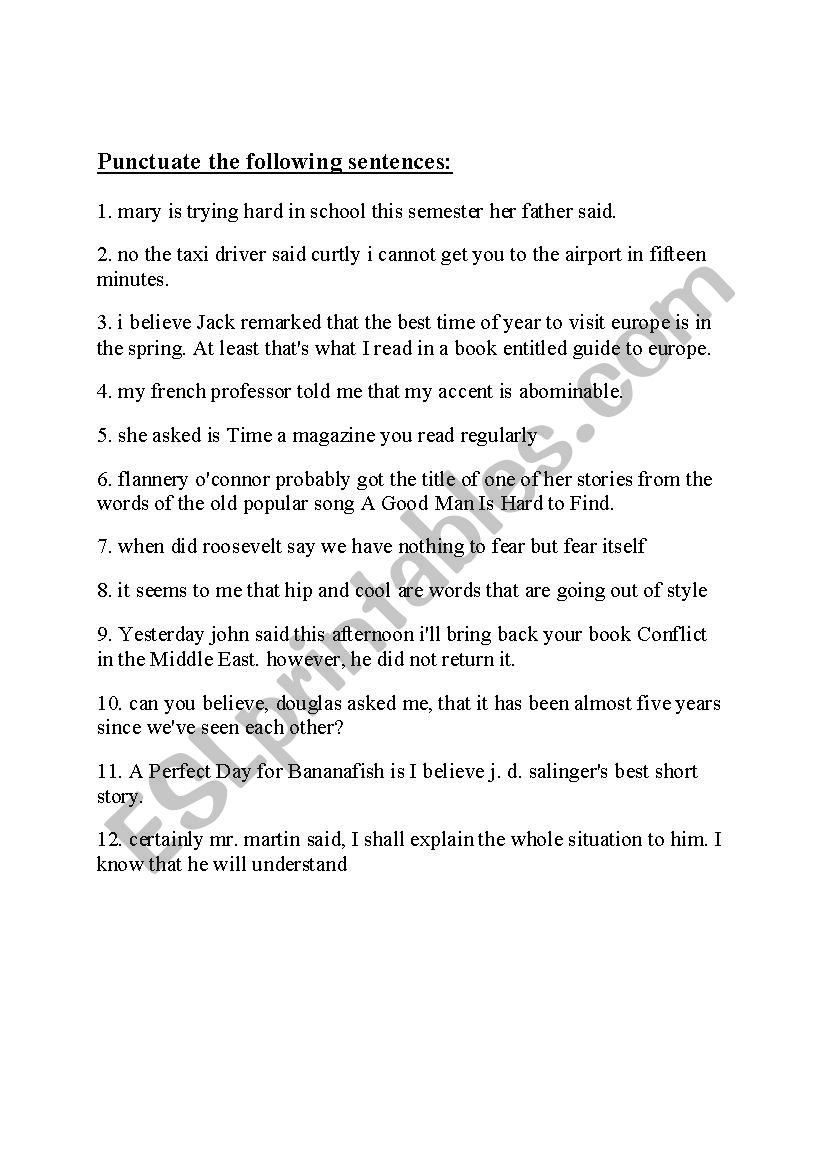 Punctuation Worksheet worksheet