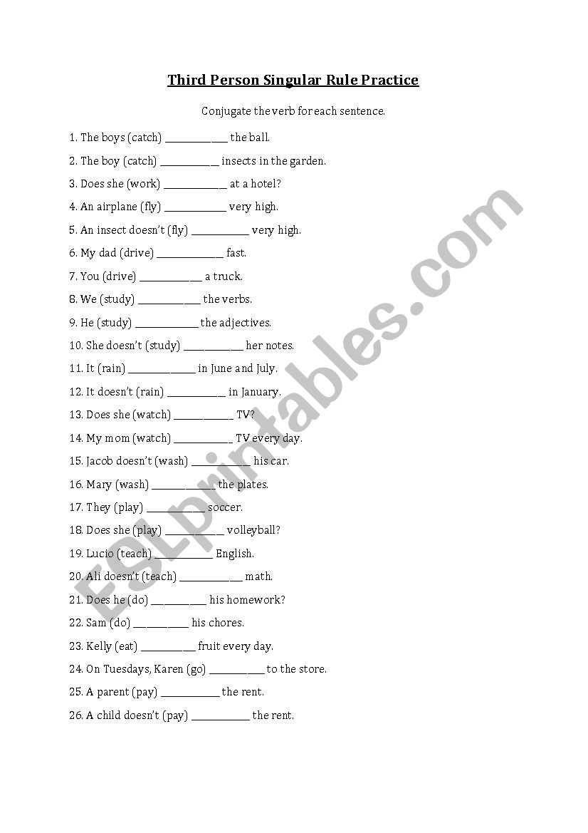 Third Person Singular worksheet