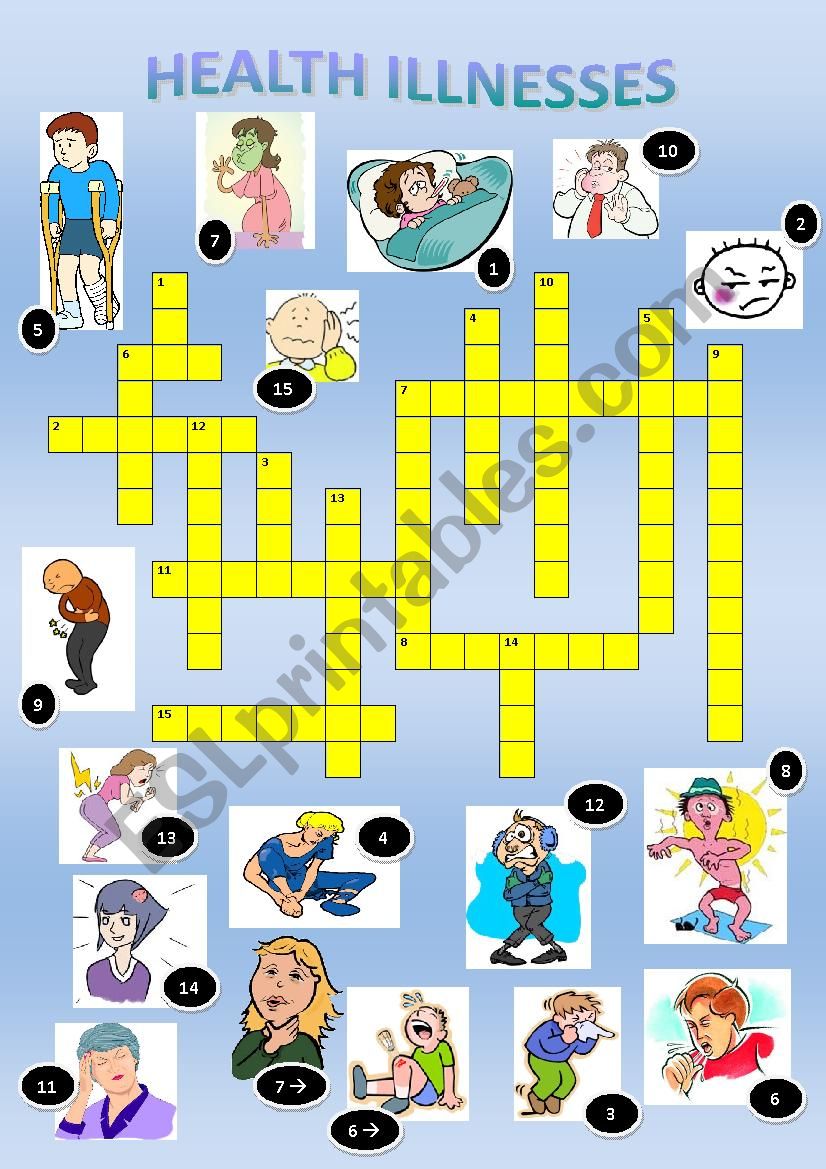 Illnesses Injuries Crosswords Esl Worksheet By Rackine35