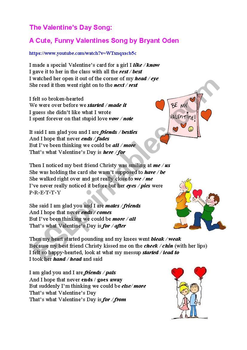 St. Valentines Fun Song worksheet