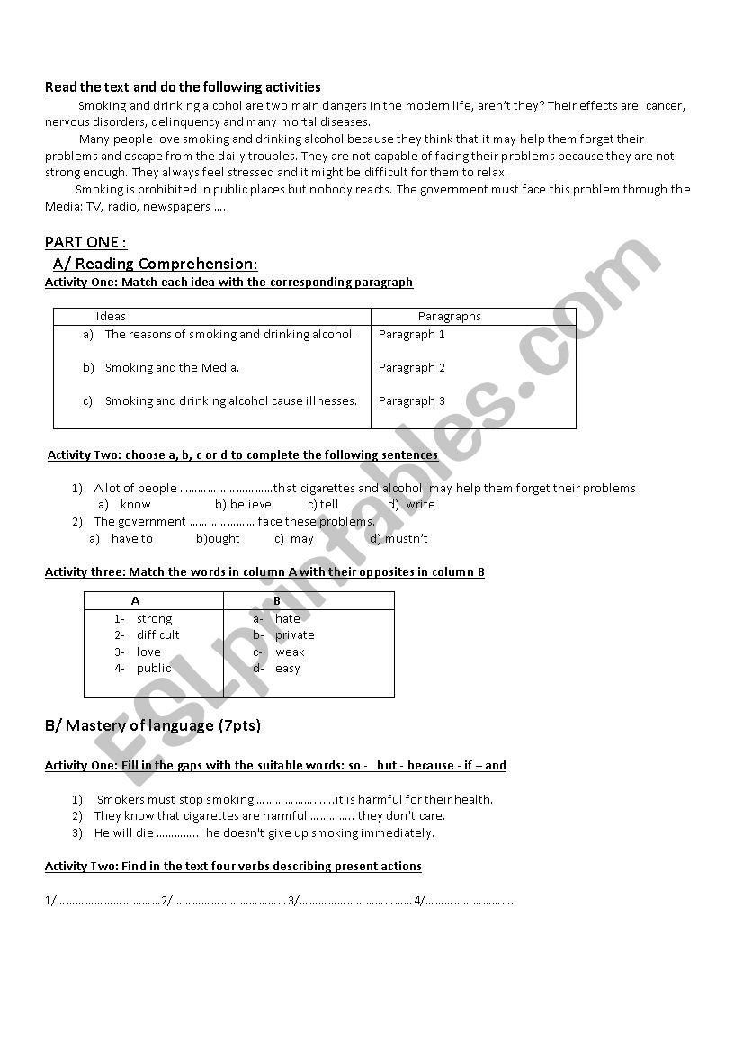 reading comprehension  worksheet