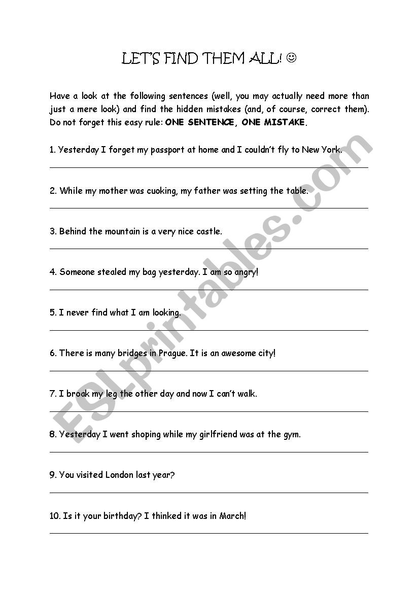 Lets find the mistakes!!! worksheet