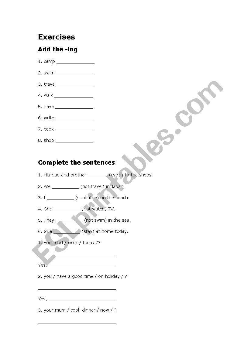 Present continuous worksheet worksheet