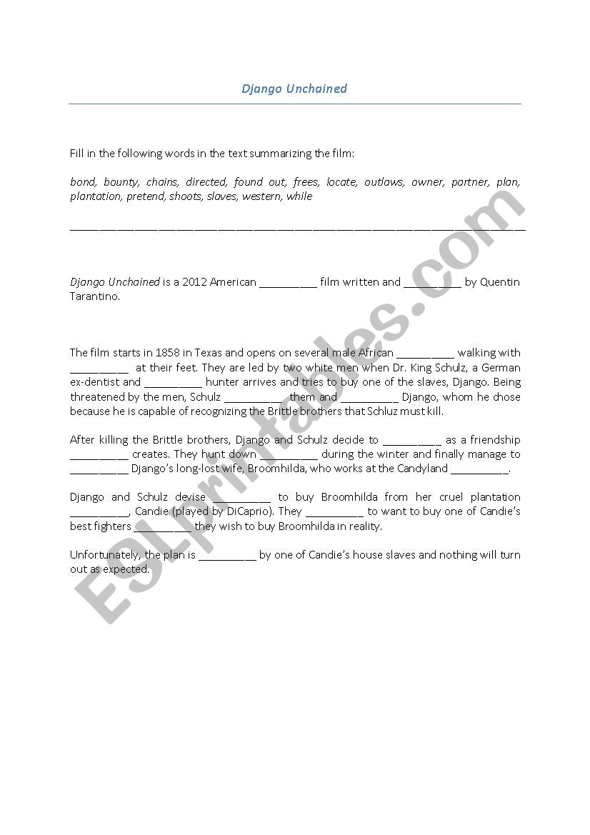 Django Unchained - A summary worksheet