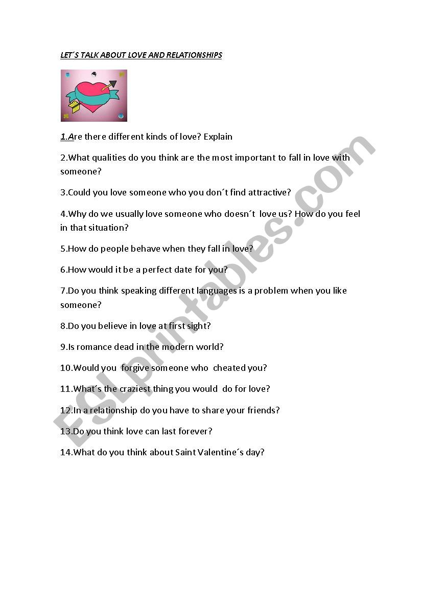 Lets talk about love worksheet
