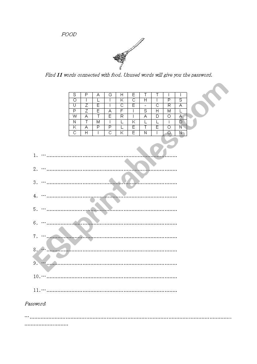 Find words connected with eating