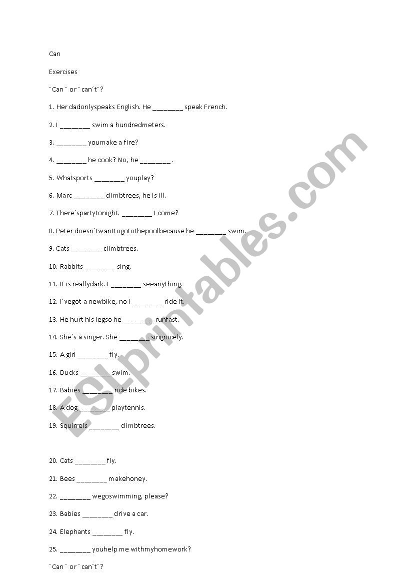 Can/cant worksheet