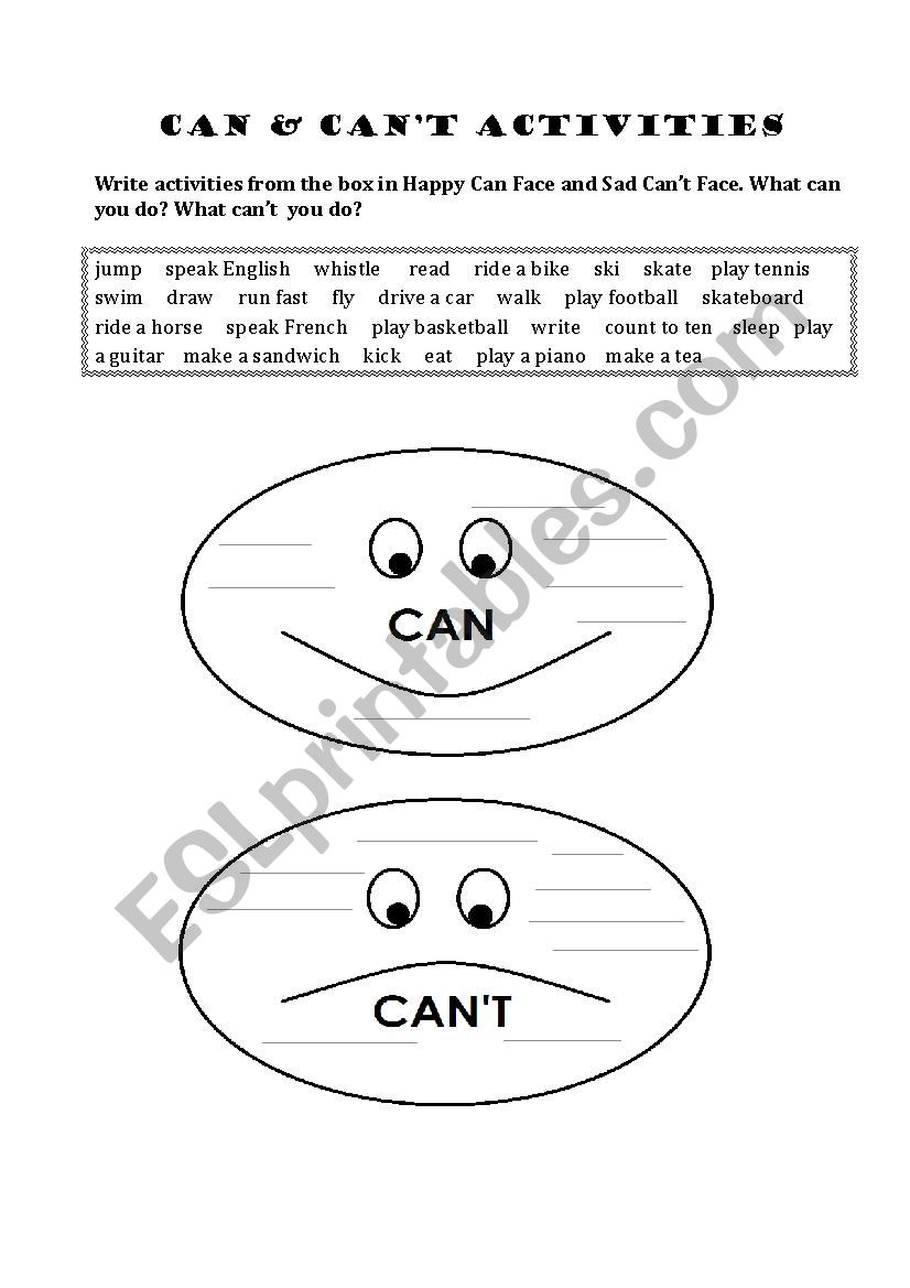 Can and cant activities  worksheet