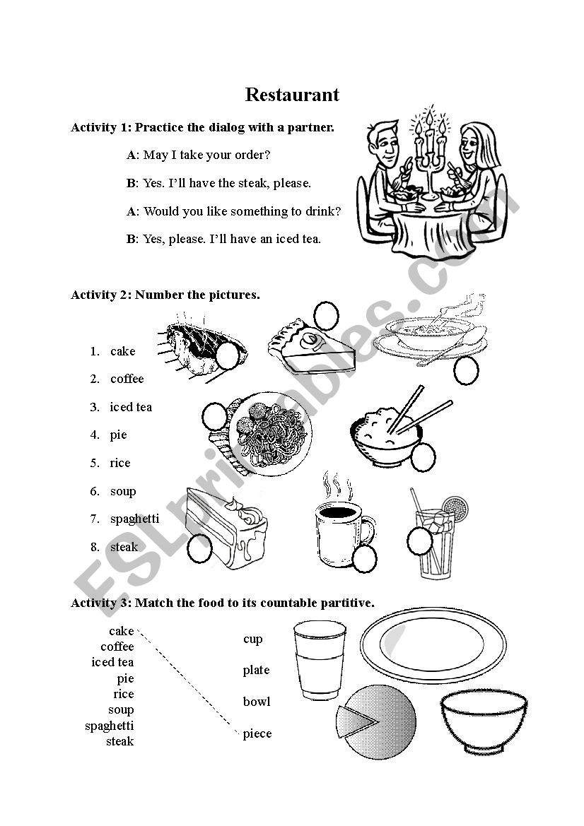 Restaurant worksheet