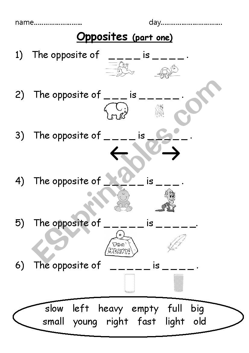 opposites (part one) worksheet