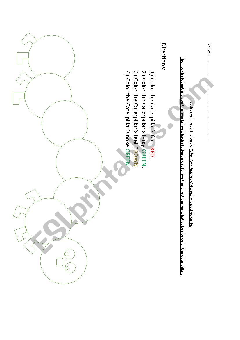 The Very Hungry Caterpillar Worksheet