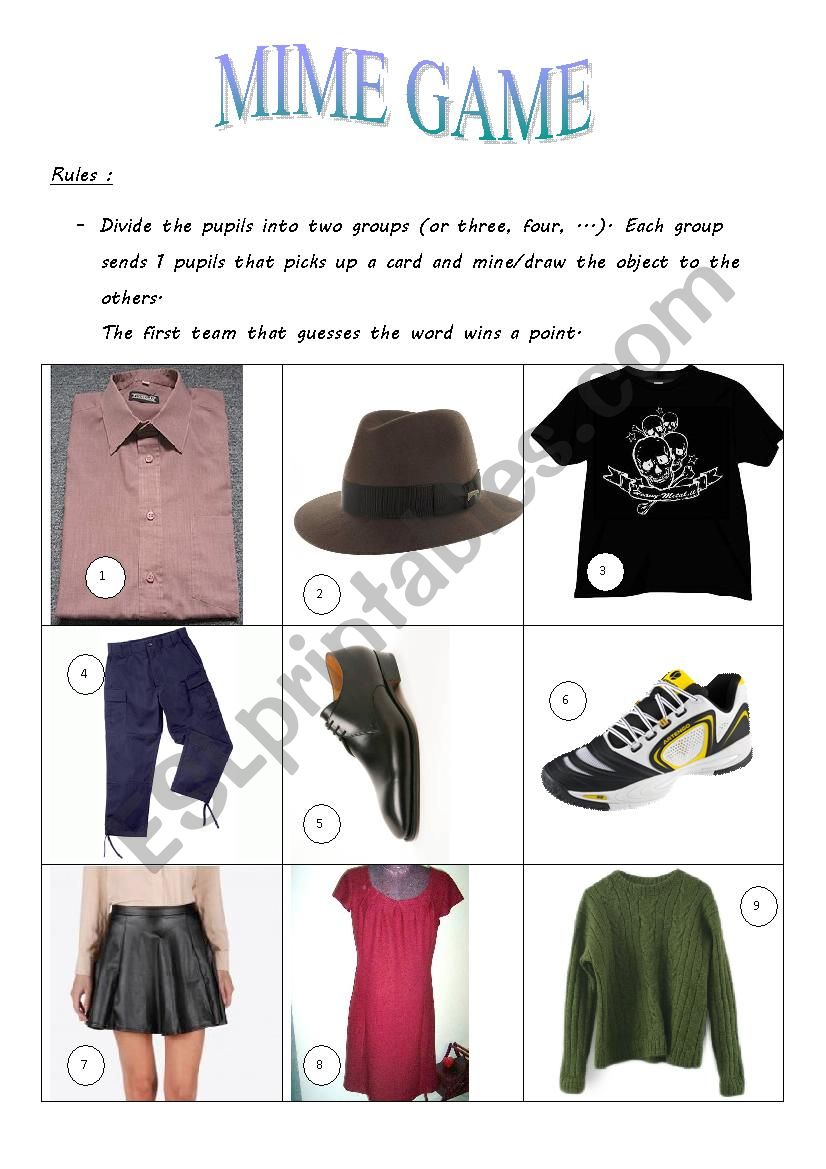 Mime Game worksheet