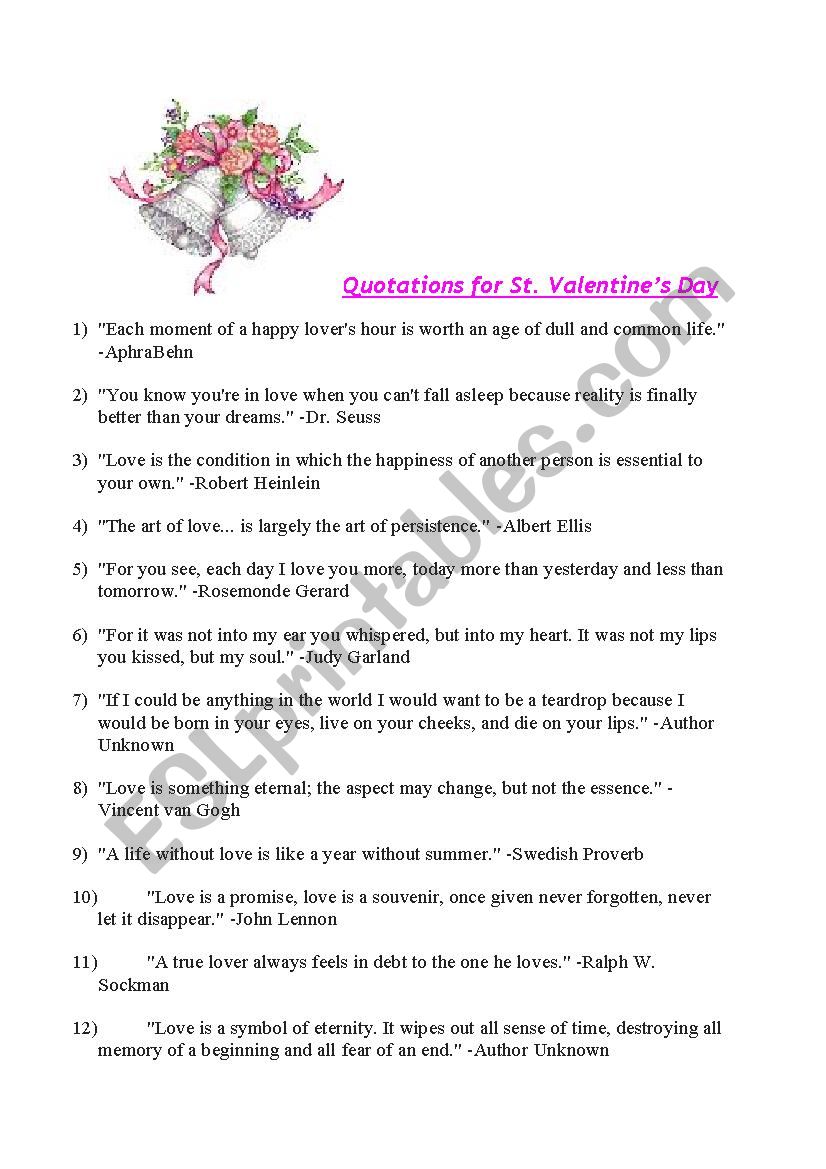 St Valentines Day quotes and oral exercises.