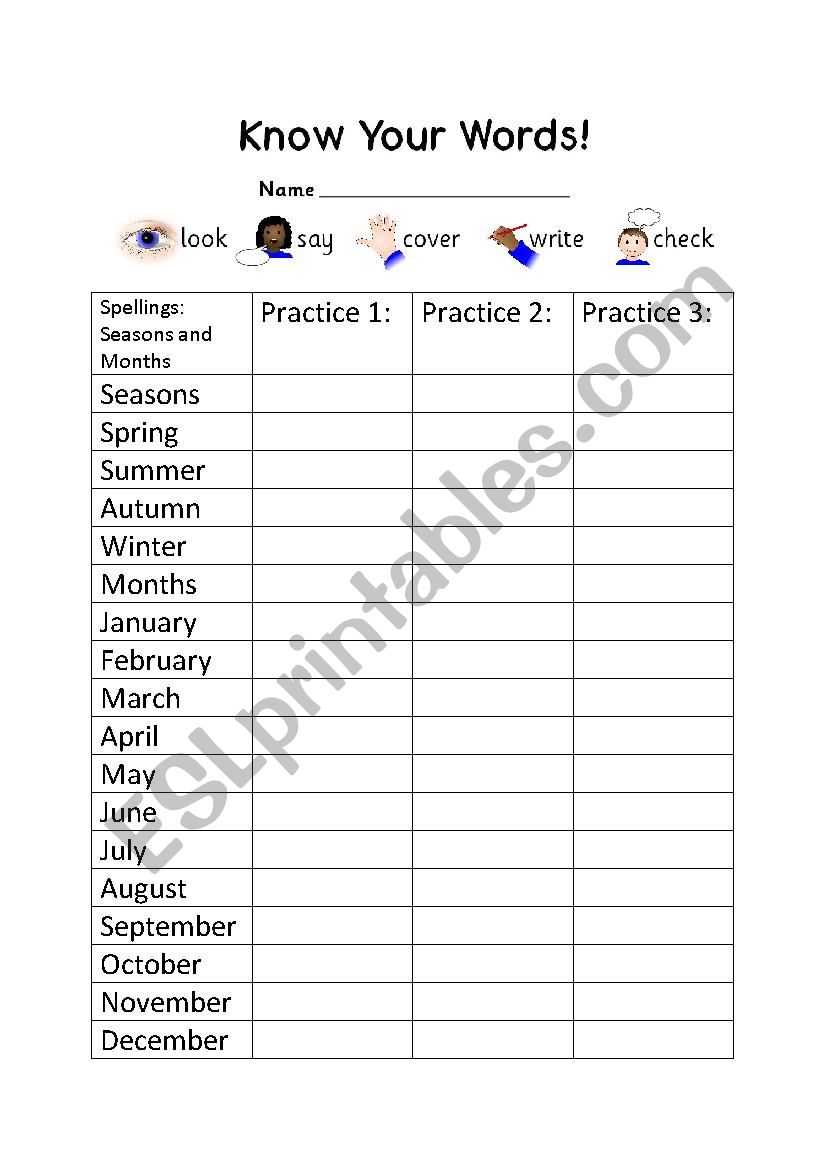 Spelling practice- seasons and months