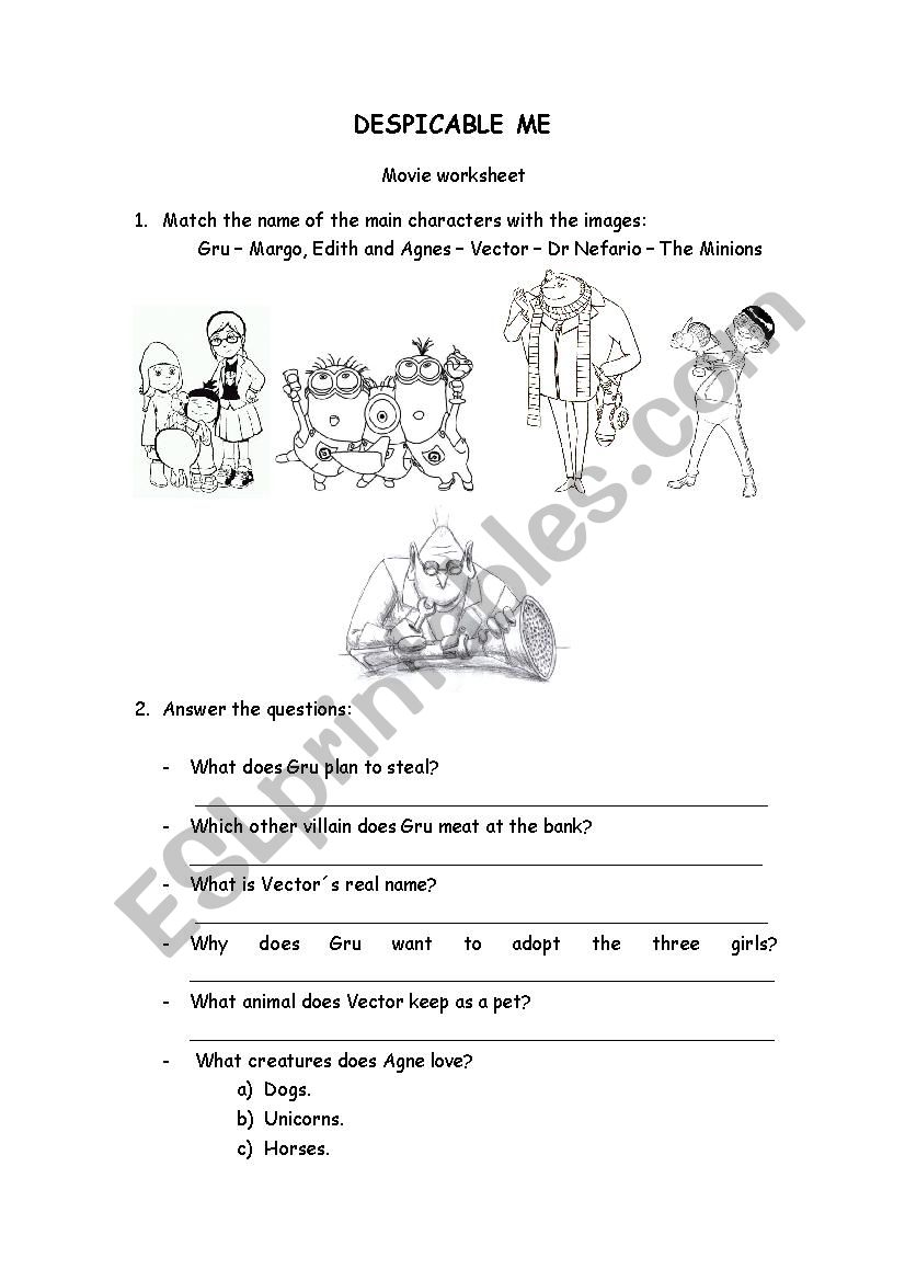 Despicable me worksheet