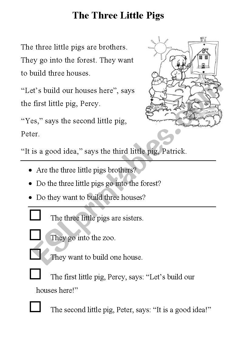 The Three Little Pigs Chapter 1 - ESL worksheet by olkaracoon
