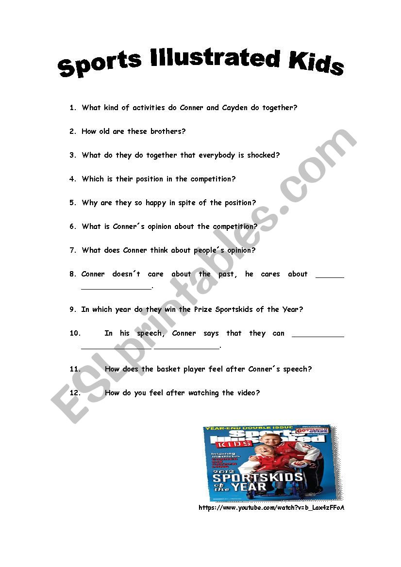 Illustrated Sportskids worksheet