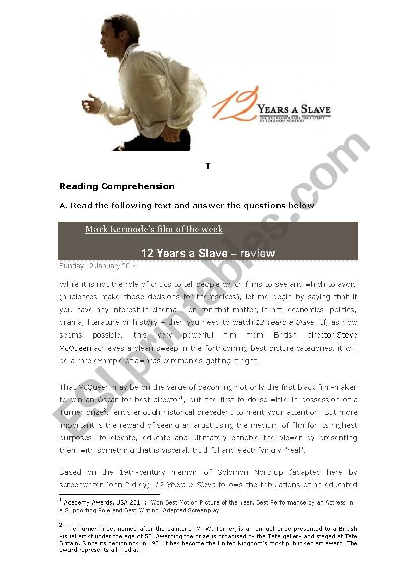 Test - 12 years a slave worksheet