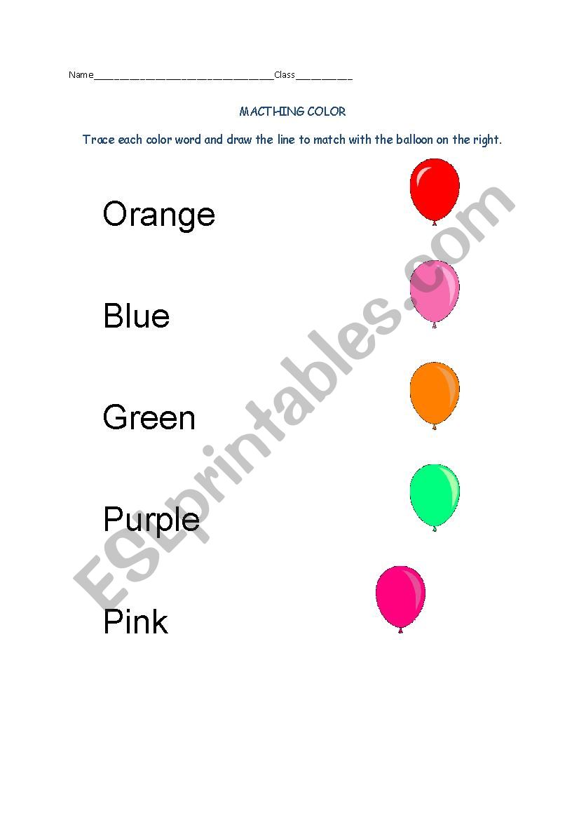 Matching color  worksheet