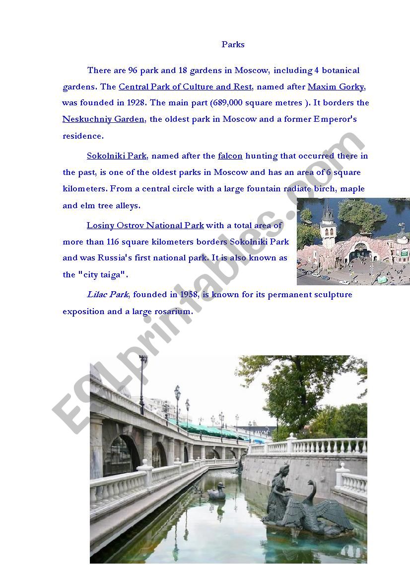 parks in MOscow worksheet