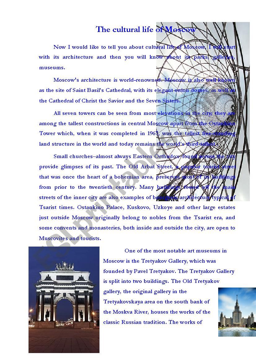 cultural life of Moscow worksheet