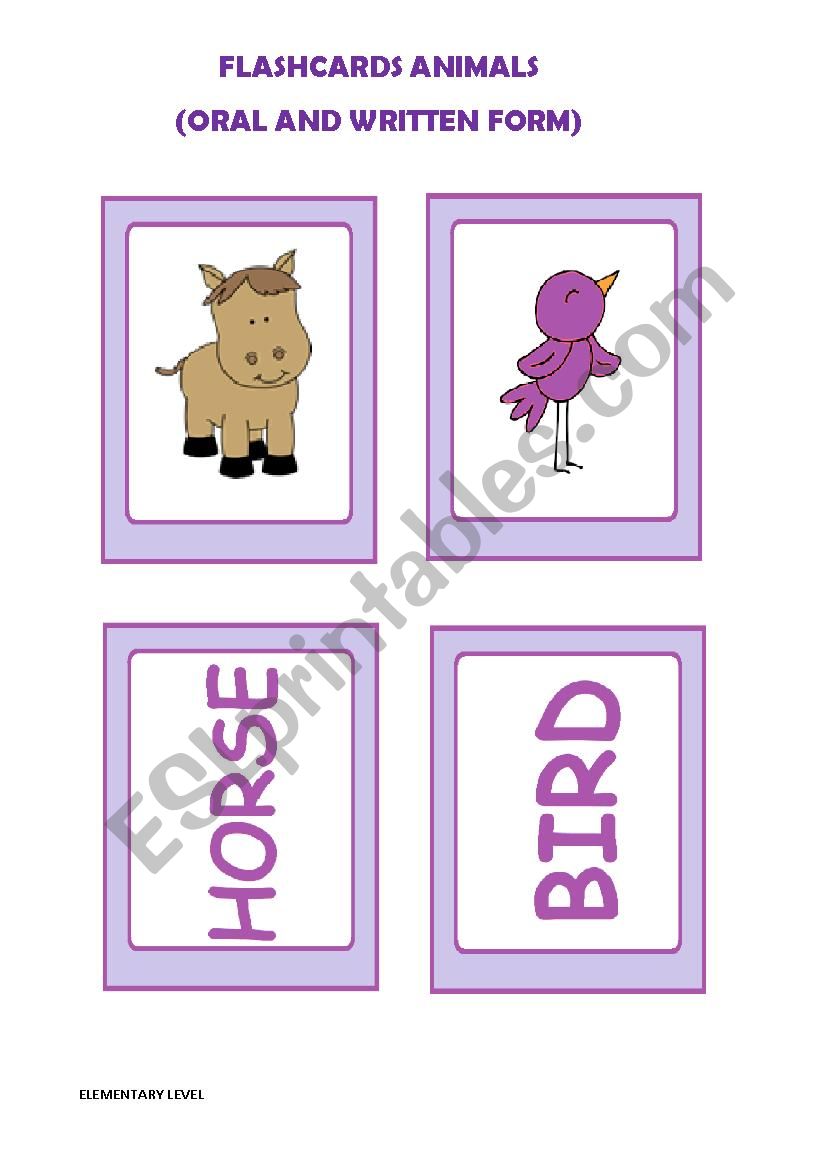 Animals (flashcards -oral and written form-)