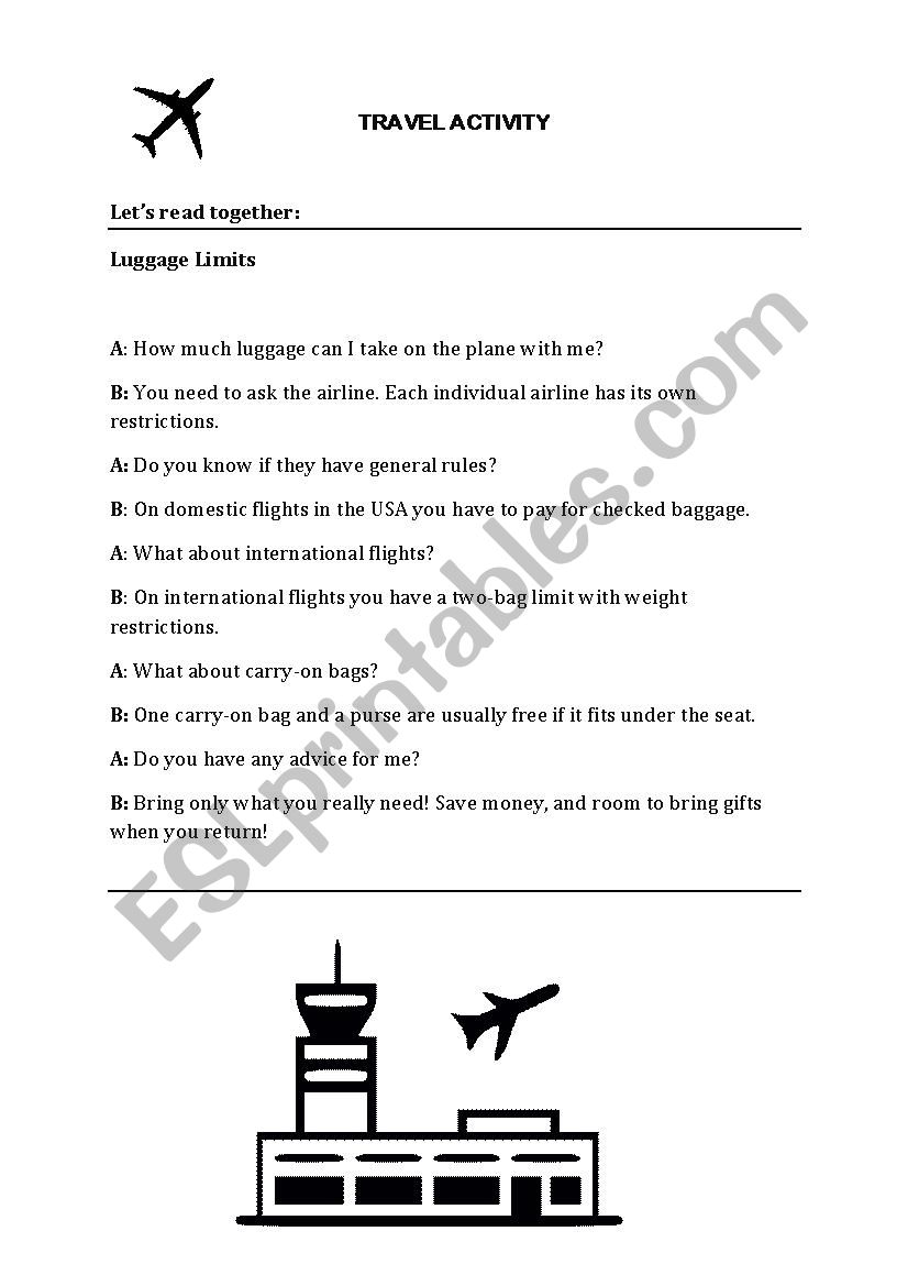 travel - luggage limits  worksheet