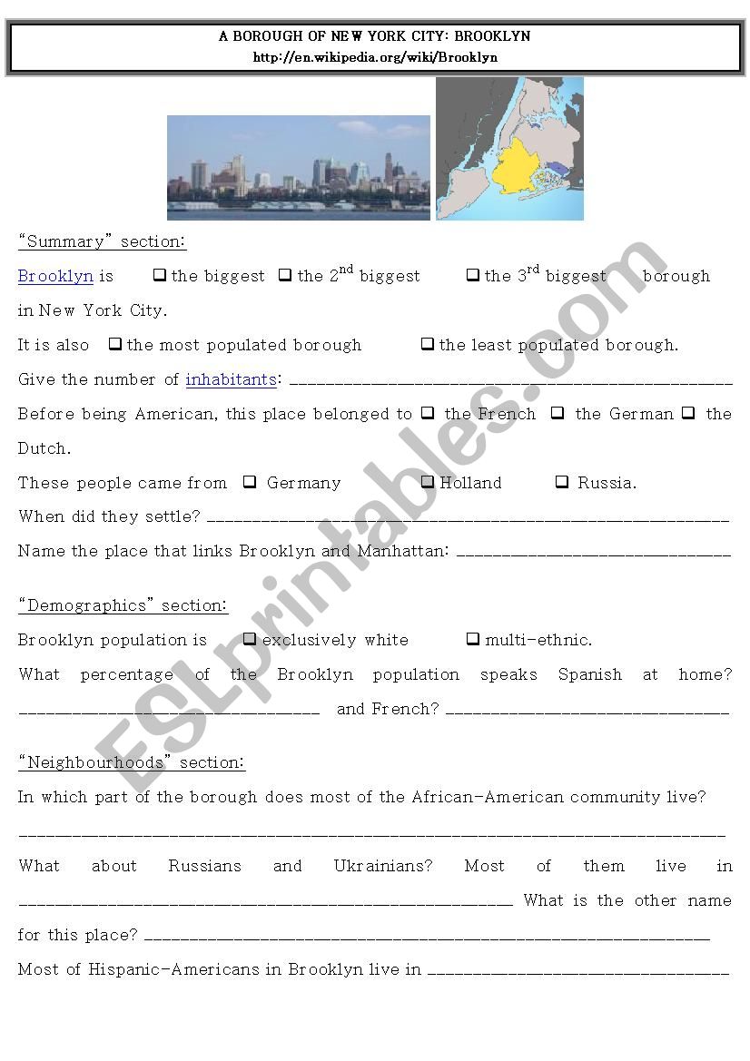 Webquest NYC - Brooklyn worksheet