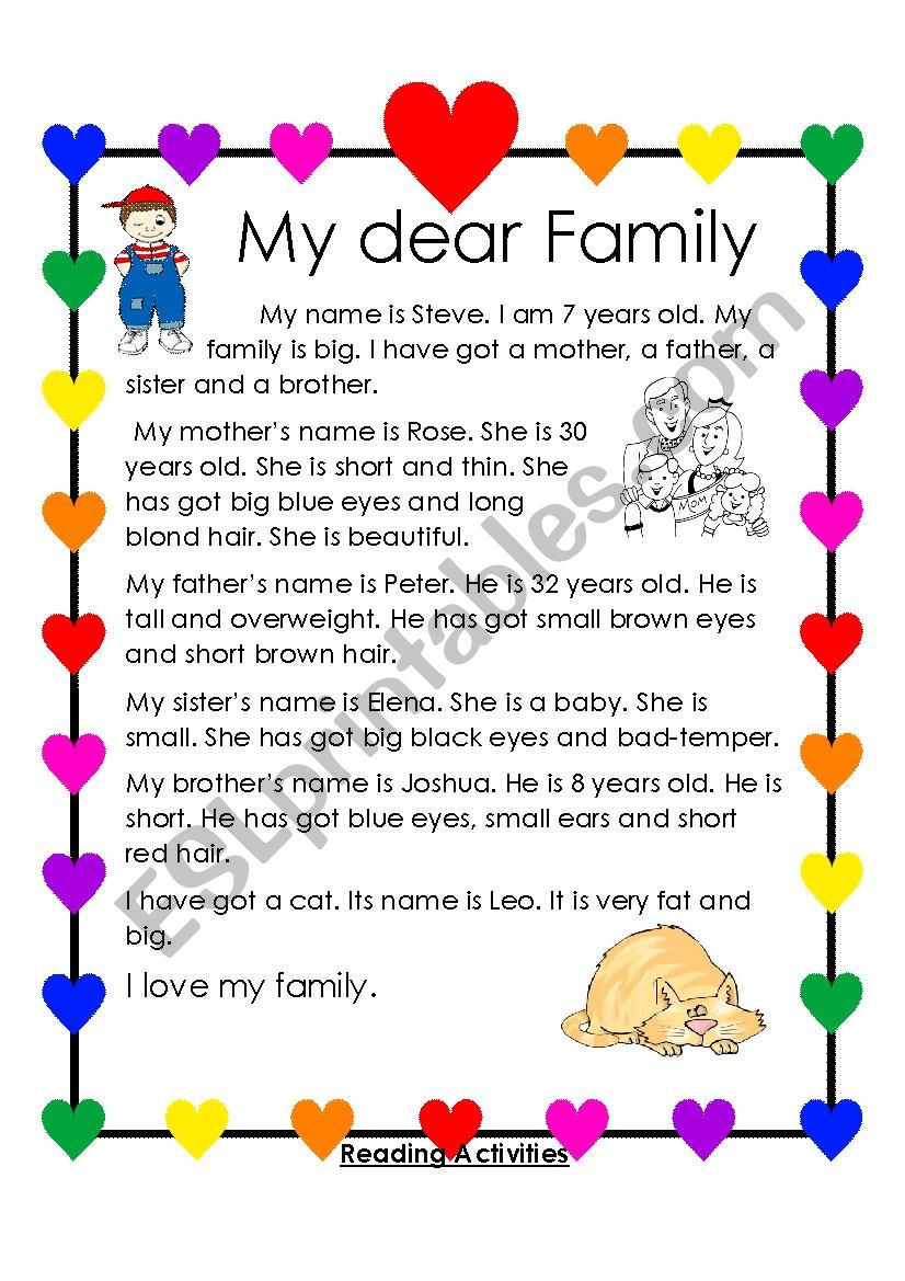 My dear family worksheet