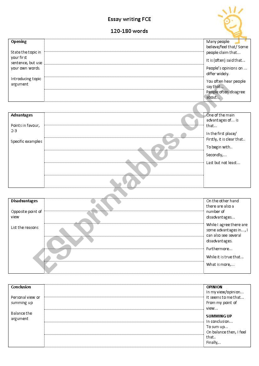 FCE essay writing worksheet