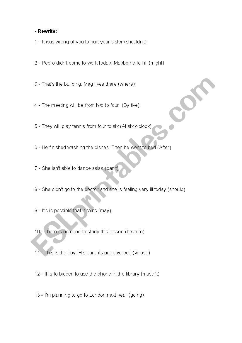 Rewrite worksheet