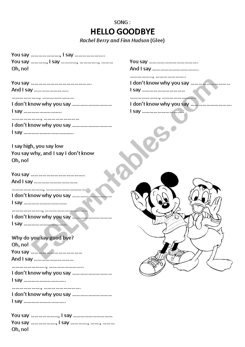 Beatles Song - Hello Goodbye worksheet Beatles Song - Hello Goodbye worksheet